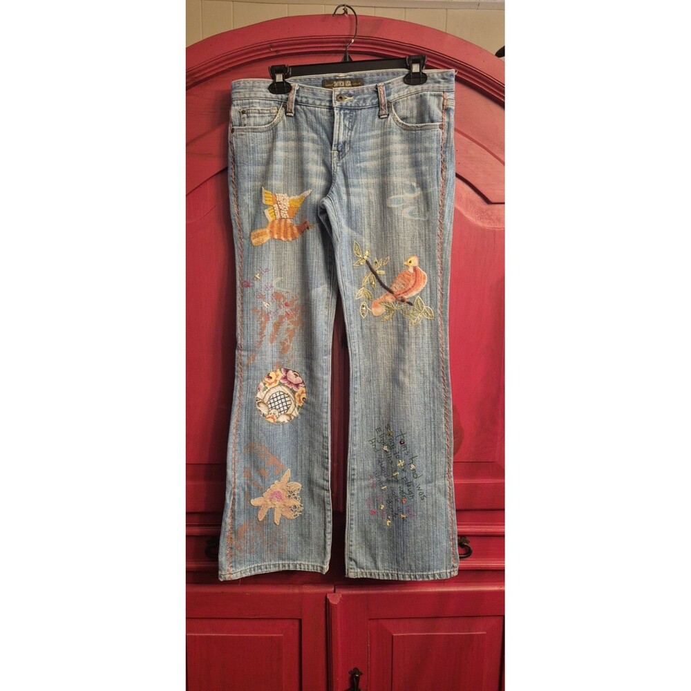 Vintage Switch USA Size 30 The Magpies Folk Art Embroidered Jeans Embellished